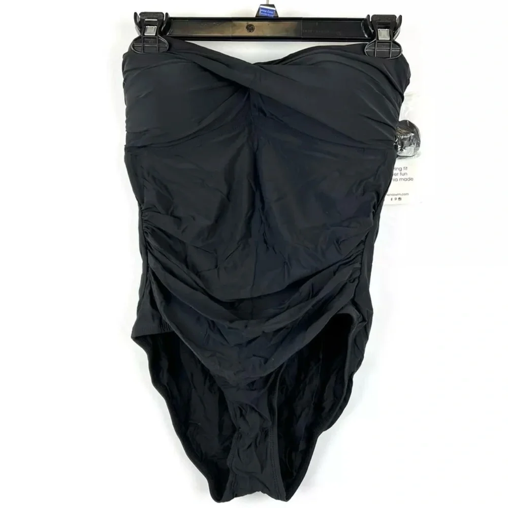 Athena Women's Solid Twist Bandeau One-Piece Swimsuit Size 8